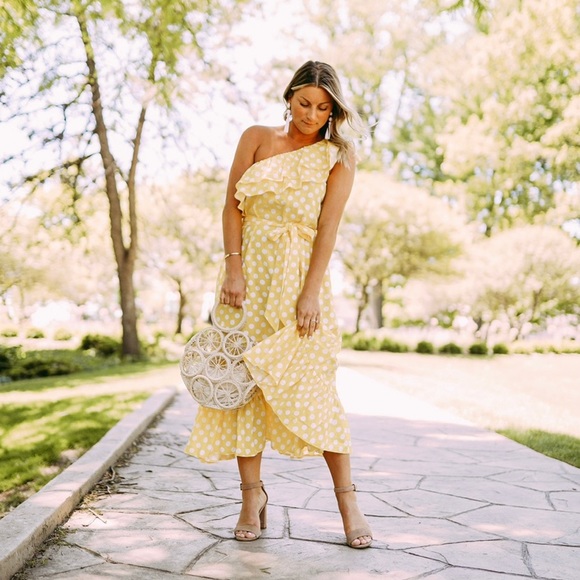 Yellow & white polka dot midi dress - Picture 3 of 6